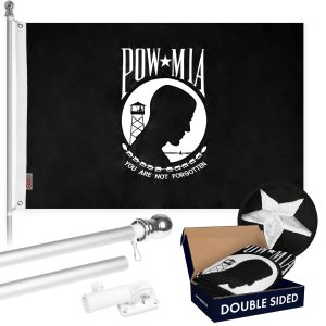 G128 - 5 Feet Tangle Free Spinning Flagpole (Silver) POW/MIA Flag Double Sided Brass Grommets Embroidered 2x3 ft (Flag Included) Aluminum Flag Pole