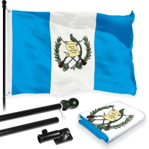 G128 Combo Pack: 6 Feet Tangle Free Spinning Flagpole (Black) Guatemala Guatemalan Flag 3x5 ft Printed 150D Brass Grommets (Flag Included) Aluminum Flag Pole