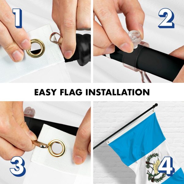 G128 Combo Pack: 6 Feet Tangle Free Spinning Flagpole (Black) Guatemala Guatemalan Flag 3x5 ft Printed 150D Brass Grommets (Flag Included) Aluminum Flag Pole - Image 7