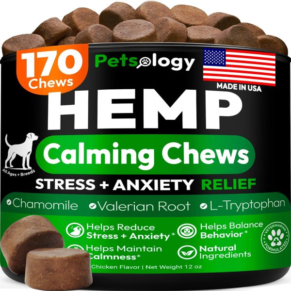 Hemp Calming Chews for Dogs   170 Dog Calming Chews   Anxiety Relief Treats   Advanced Stress Relief Separation Aid Barking Thunder Fireworks Melatonin   Pet Supplement   Made in USA