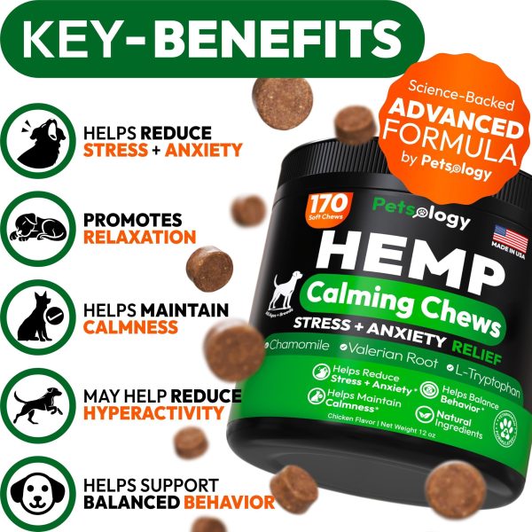 Hemp Calming Chews for Dogs   170 Dog Calming Chews   Anxiety Relief Treats   Advanced Stress Relief Separation Aid Barking Thunder Fireworks Melatonin   Pet Supplement   Made in USA - Image 2