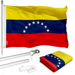 G128 Combo Pack: 6 Ft Tangle Free Spinning Flagpole (Silver) & Venezuela Flag 3x5 Ft Printed 150D Polyester, Brass Grommets (Flag Included) Aluminum Flag Pole