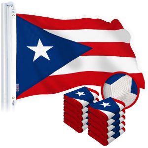 G128 10 Pack: Puerto Rico Puerto Rican Flag | 2x3 Ft | StormFlyer Series Embroidered 220GSM Spun Polyester | Embroidered Design, Indoor/Outdoor, Brass Grommets, Heavy Duty, All Weather