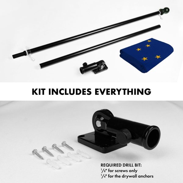 G128 Combo Pack: 5 Ft Tangle Free Spinning Flagpole (Black) & Alaska Flag 2.5x4 Ft Embroidered 220GSM Spun Polyester, Brass Grommets (Flag Included) Aluminum Flag Pole - Image 2