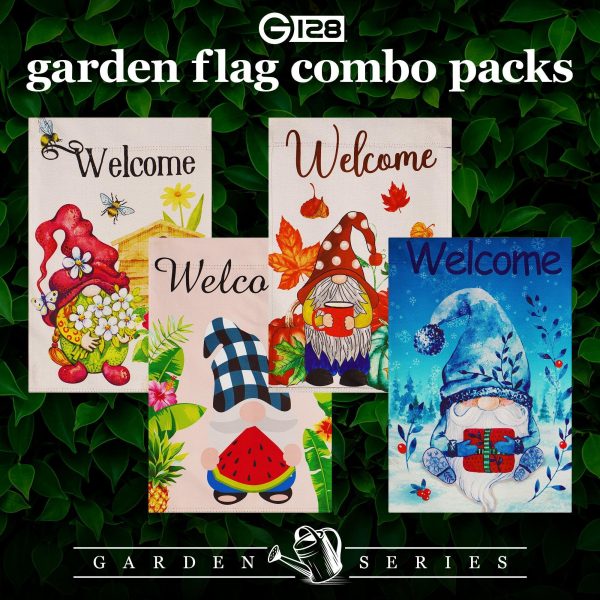 G128 Garden Flag Set Seasonal Gnomes 12"x18" 4 pieces Blockout Fabric - Image 2