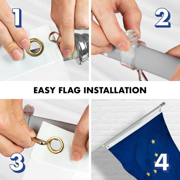 G128 Combo Pack: 5 Ft Tangle Free Aluminum Spinning Flagpole (Silver) & Alaska AK State Flag 2x3 Ft, ToughWeave Series Embroidered 300D Polyester | Pole with Flag Included - Image 7