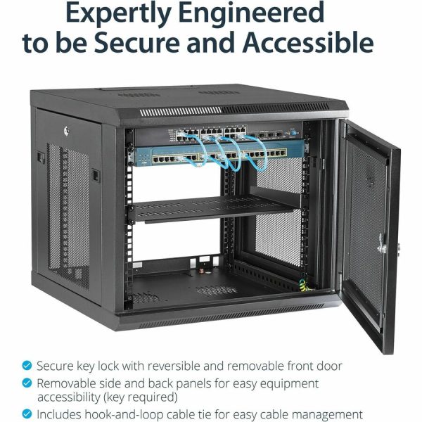 StarTech.com 4-Post 9U Wall Mount Network Cabinet, 19" Wall-Mounted Server Rack for Data / Computer Equipment, Small IT Rack Enclosure - Image 3