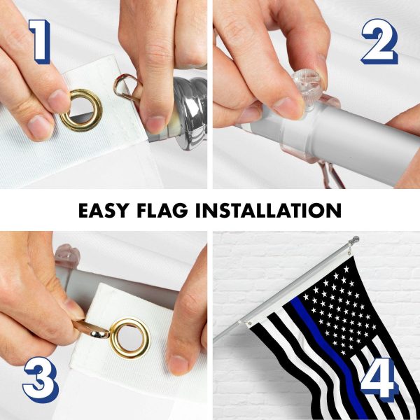 G128 Combo Pack: 6 Ft Tangle Free Aluminum Spinning Flagpole (Silver) & Thin Blue Line Flag 3x5 Ft, LiteWeave Pro Series Printed 150D Polyester, 4 Corner Brass Grommets | Pole with Flag Included - Image 7
