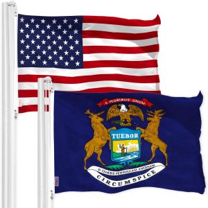 G128 Combo Pack: USA American Flag 3x5 Ft 150D Printed Stars & Michigan State Flag 3x5 Ft 150D Printed