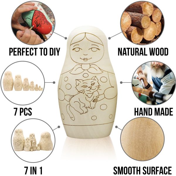 Blank Russian Nesting Dolls to Paint Set 7 pcs   Wooden Crafts to Paint Your Own Matryoshka   Unfinished Wood Crafts   Blank Nesting Dolls Unpainted - Image 3