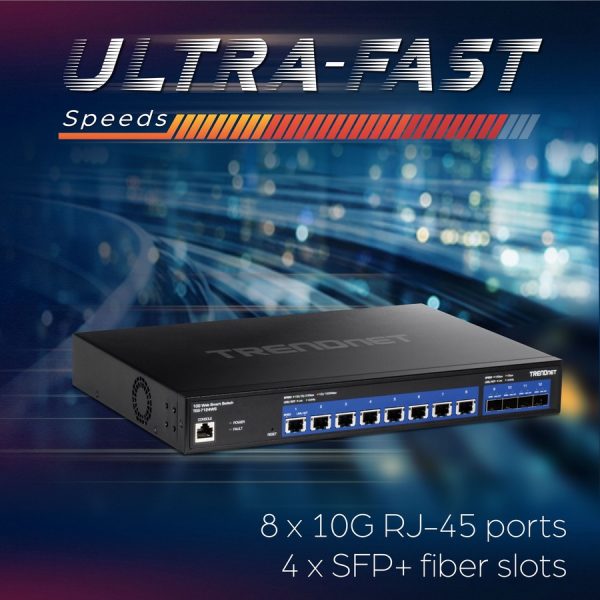 TRENDnet 12-Port 10G Web Smart Switch, 8 x 10G RJ-45 Ports, 4 x SFP+ Slots, VLAN, QoS, LACP, and IPv6 Support, Web Smart Management, Rack Mountable Housing, Lifetime Protection, Black, TEG-7124WS - Image 4