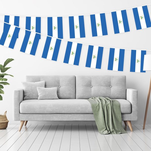 G128 Nicaragua Nicaraguan Bunting Banner | Flag 8.2 x 5.5 Inch, Full String 33 Feet | Printed 150D Polyester, Decorations For Bar, School, Festival Events Celebration - Image 2