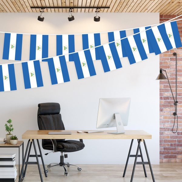 G128 Nicaragua Nicaraguan Bunting Banner | Flag 8.2 x 5.5 Inch, Full String 33 Feet | Printed 150D Polyester, Decorations For Bar, School, Festival Events Celebration - Image 3