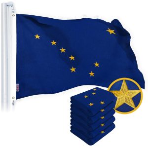 G128 5 Pack: Alaska AK State Flag | 4x6 Ft | StormFlyer Series Embroidered 220GSM Spun Polyester | Embroidered Design, Indoor/Outdoor, Brass Grommets, Heavy Duty, All Weather