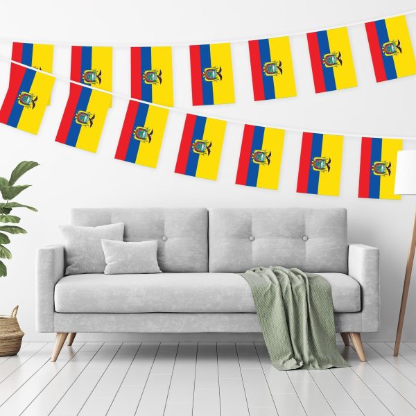G128 Ecuador 	Ecuadorian Bunting Banner | Flag 8.2 x 5.5 Inch, Full String 33 Feet | Printed 150D Polyester, Decorations For Bar, School, Festival Events Celebration - Image 2
