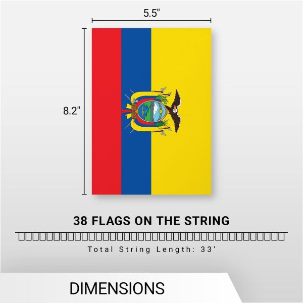 G128 Ecuador 	Ecuadorian Bunting Banner | Flag 8.2 x 5.5 Inch, Full String 33 Feet | Printed 150D Polyester, Decorations For Bar, School, Festival Events Celebration - Image 7