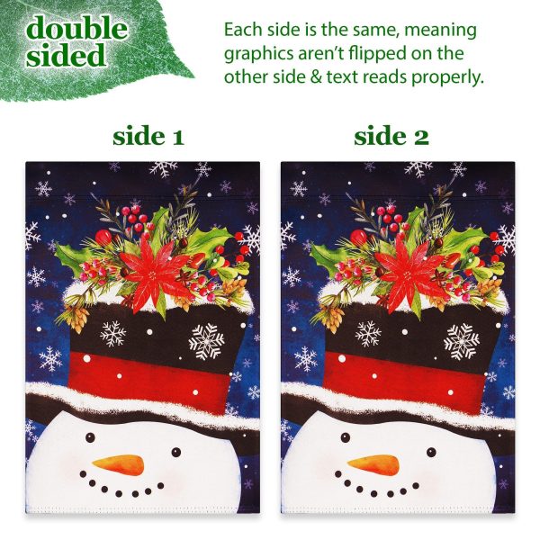 G128 Combo Pack: Garden Flag Stand Black 36 in x 16 in & Garden Flag Winter Decoration Snowman with Festive Evergreen Top Hat 12"x18" Double-Sided Blockout Fabric - Image 5