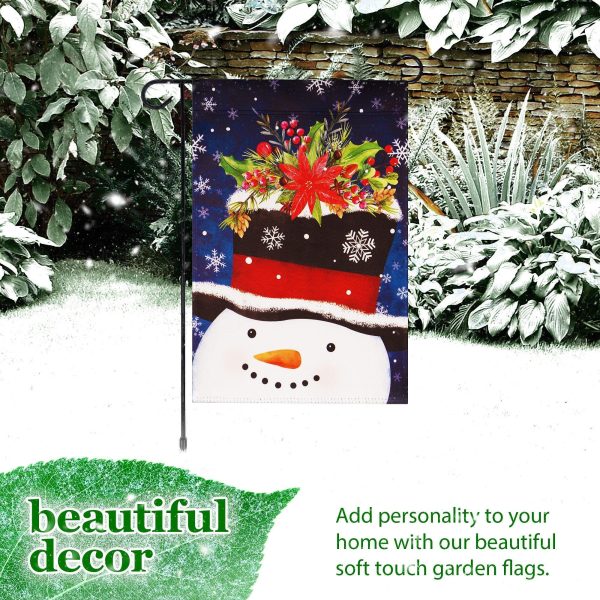G128 Combo Pack: Garden Flag Stand Black 36 in x 16 in & Garden Flag Winter Decoration Snowman with Festive Evergreen Top Hat 12"x18" Double-Sided Blockout Fabric - Image 6