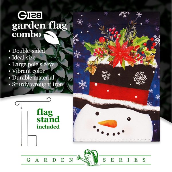 G128 Combo Pack: Garden Flag Stand Black 36 in x 16 in & Garden Flag Winter Decoration Snowman with Festive Evergreen Top Hat 12"x18" Double-Sided Blockout Fabric - Image 7