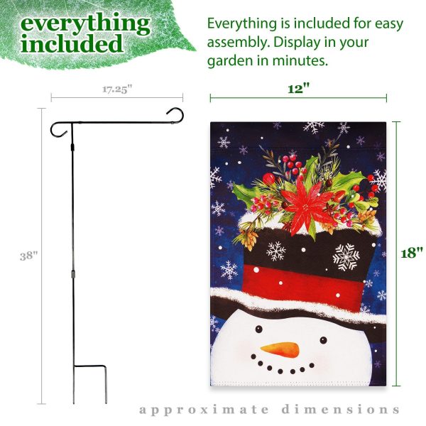 G128 Combo Pack: Garden Flag Stand Black 36 in x 16 in & Garden Flag Winter Decoration Snowman with Festive Evergreen Top Hat 12"x18" Double-Sided Blockout Fabric - Image 9