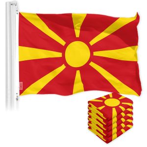 G128 5 Pack: Macedonia Macedonian Flag | 3x5 Ft | LiteWeave Pro Series Printed 150D Polyester | Country Flag, Vibrant Colors, Brass Grommets, Thicker and More Durable Than 100D 75D Polyester