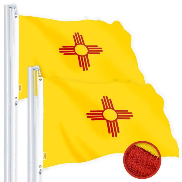 G128 2 Pack: New Mexico NM State Flag | 3x5 Ft | Embroidered 220GSM SPUN POLYESTER - Embroidered Stars, Sewn Stripes, Brass Grommets, Indoor/Outdoor, Vibrant Colors, Heavy Duty SPUN POLYESTER