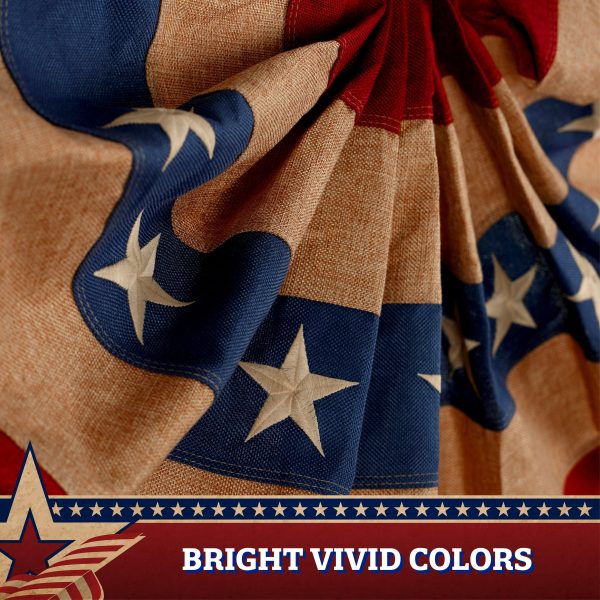 G128 - 2 Pack: USA Tea Stained Pleated Fan Flag 3x6FT Burlap Embroidered Polyester Stars and Stripes - Image 4