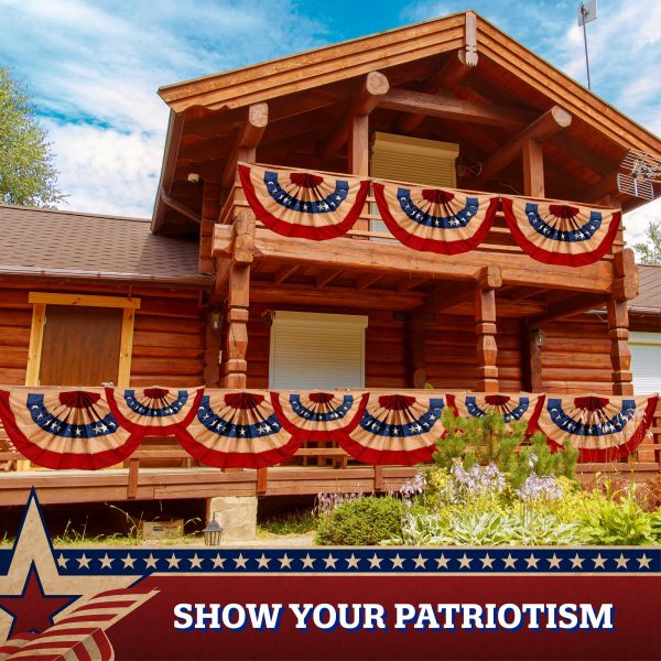 G128 - 2 Pack: USA Tea Stained Pleated Fan Flag 3x6FT Burlap Embroidered Polyester Stars and Stripes - Image 7