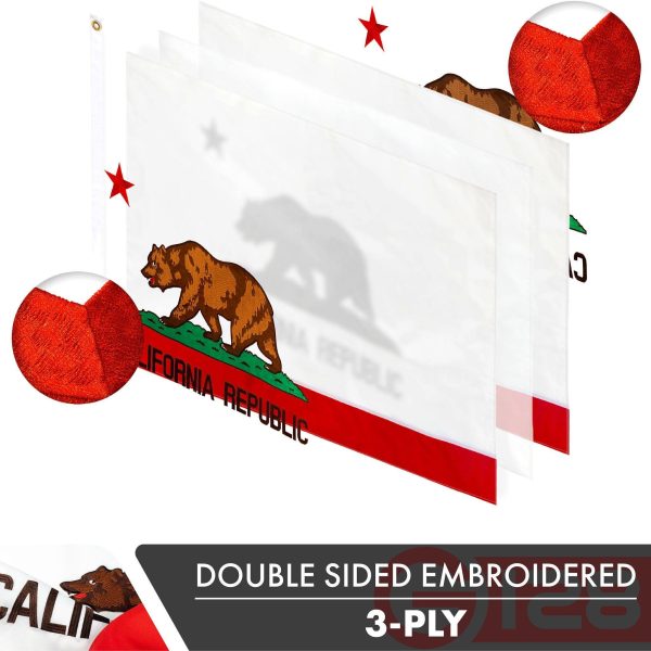 California CA State Flag 3x5 Ft 10-Pack Double-sided Embroidered Polyester By G128 - Image 2