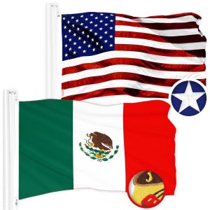 G128 Combo Pack: American USA Flag 1x1.5 Ft & Mexico Mexican Flag 1x1.5 Ft | Both ToughWeave Series Embroidered 300D Polyester, Embroidered Design, Indoor/Outdoor, Brass Grommets