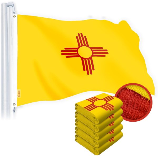 G128 5 Pack: New Mexico NM State Flag | 4x6 Ft | StormFlyer Series Embroidered 220GSM Spun Polyester | Embroidered Design, Indoor/Outdoor, Brass Grommets, Heavy Duty, All Weather
