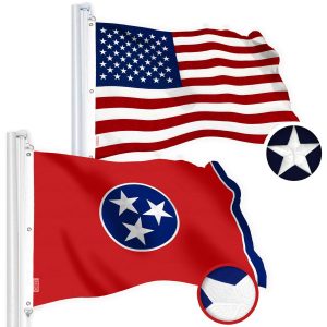 G128 Combo Pack: American USA Flag 5x8 Ft & Tennessee Flag 5x8 Ft, Both Embroidered SPUN Polyester, Indoor/Outdoor, Brass Grommets