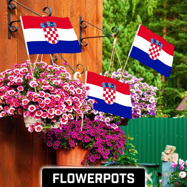 G128 50 Pack Handheld Croatia Croatian Stick Flags | 12x18 In | Printed 150D Polyester, Country Flag, Solid Wooden Stick, Spear Gold Tip - Image 2
