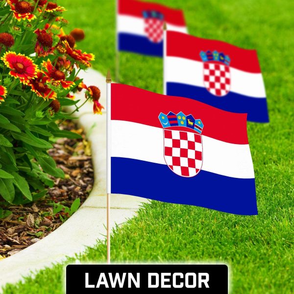 G128 50 Pack Handheld Croatia Croatian Stick Flags | 12x18 In | Printed 150D Polyester, Country Flag, Solid Wooden Stick, Spear Gold Tip - Image 3