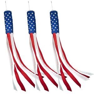 G128 3-Pack: American USA Windsock | 60 Inch | Embroidered 210D Polyester, Patriotic Hanging Decoration