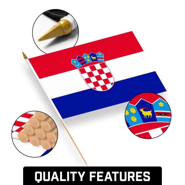 G128 50 Pack Handheld Croatia Croatian Stick Flags | 12x18 In | Printed 150D Polyester, Country Flag, Solid Wooden Stick, Spear Gold Tip - Image 8