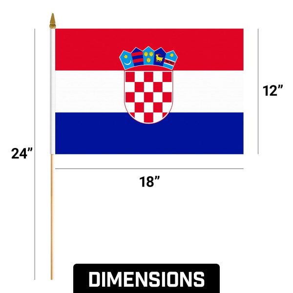 G128 50 Pack Handheld Croatia Croatian Stick Flags | 12x18 In | Printed 150D Polyester, Country Flag, Solid Wooden Stick, Spear Gold Tip - Image 9