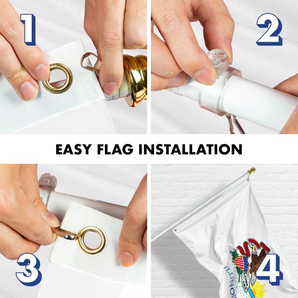 G128 - 6 Feet Tangle Free Spinning Flagpole (White) Illinois Double Sided Brass Grommets Embroidered 3x5 ft (Flag Included) Aluminum Flag Pole - Image 7