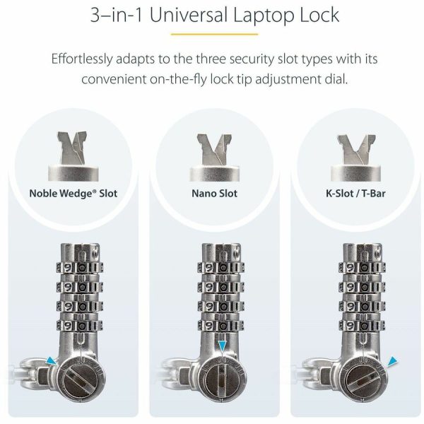 StarTech.com Universal Laptop Cable Lock 6.6ft, Serialized Combo Security Cable For Notebook, Compatible w/Noble Wedge®/Nano/K-Slot - Image 9
