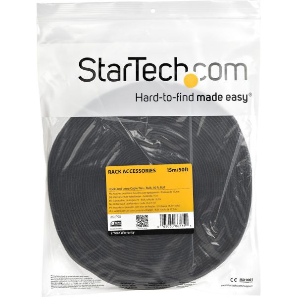 StarTech.com Hook-and-Loop Cable Management Tie - 50 ft. Bulk Roll - Black - Cut-to-Size Cable Wrap / Straps - Image 4