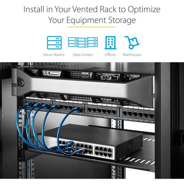 StarTech.com 1U Vented Server Rack Cabinet Shelf - Fixed 16" Deep Cantilever Rackmount Tray for 19" Data/AV/Network Enclosure w/Cage Nuts - Image 7