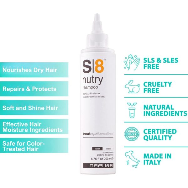 S8 Nourishing Shampoo for Dry & Brittle Hair   Hydrates Softens & Adds Volume   Cashmere Silkshine Proteins Jojoba Oil (6.76 fl oz) - Image 3