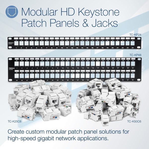 TRENDnet 24-Port Blank Keystone 1U Patch Panel, 1U 19" Metal Rackmount Housing, Recommended With TC-K25C6 & TC-K50C6 Cat6 Keystone Jacks (Sold Separately), Black, TC-KP24 - Image 7