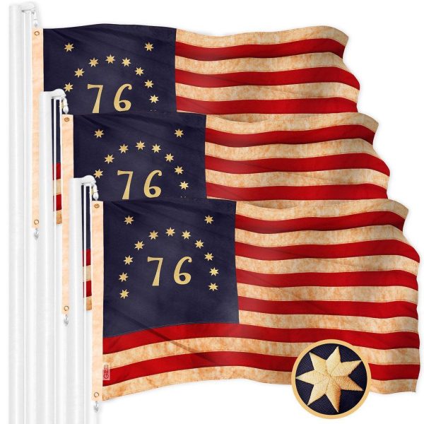 G128 3 Pack: Bennington 76 Tea-Stained Flag | 3x5 Ft | ToughWeave Pro Series Embroidered 420D Polyester | Historical Flag, Embroidered Design, Indoor/Outdoor, Brass Grommets, High Quality