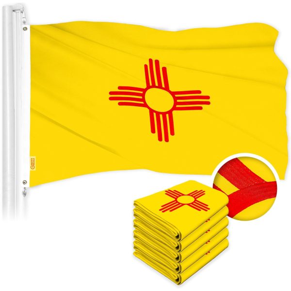 G128 5 Pack: New Mexico NM State Flag | 2x3 Ft | ToughWeave Series Embroidered 300D Polyester | Embroidered Design, Indoor/Outdoor, Brass Grommets