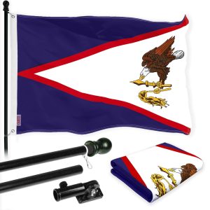 G128 Combo Pack: 6 Ft Tangle Free Spinning Flagpole (Black) & American Samoa Flag 3x5 Ft Printed 150D Polyester, Brass Grommets (Flag Included) Aluminum Flag Pole