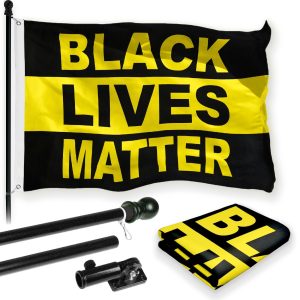 G128 Combo Pack: 6 Feet Tangle Free Spinning Flagpole (Black) Black Lives Matter (Black/Yellow) Flag 3x5 ft Printed 150D Brass Grommets (Flag Included) Aluminum Flag Pole