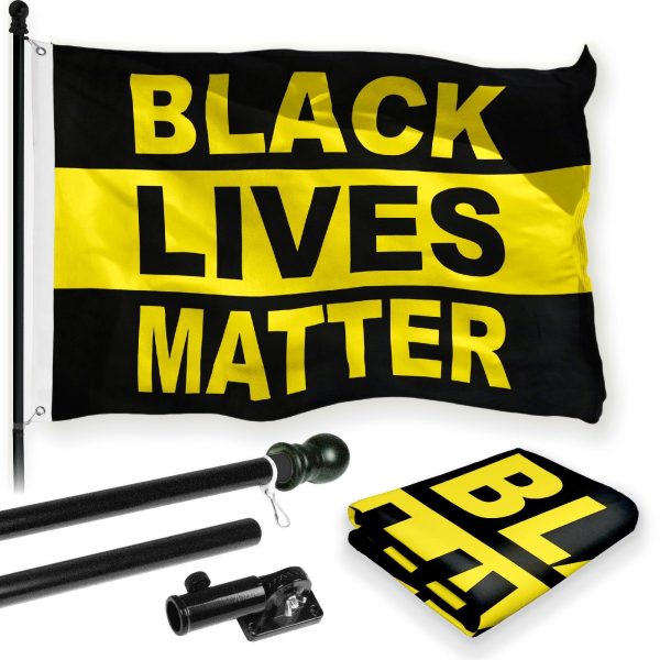 G128 Combo Pack: 6 Feet Tangle Free Spinning Flagpole (Black) Black Lives Matter (Black/Yellow) Flag 3x5 ft Printed 150D Brass Grommets (Flag Included) Aluminum Flag Pole