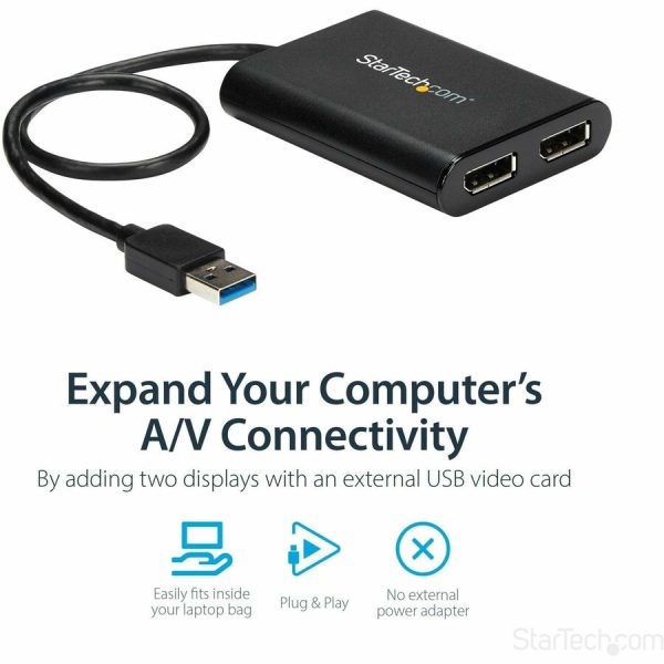 StarTech.com USB to Dual DisplayPort Adapter - 4K 60Hz - USB 3.0 5Gbps - USB Dual Monitor Adapter - Dual DisplayPort Adapter - DisplayLink Certified - Image 4