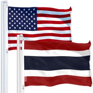 G128 Combo Pack: USA American Flag 3x5 Ft 150D Printed Stars & Thailand (Thai) Flag 3x5 Ft 150D Printed
